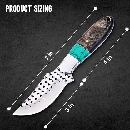 Rasp steel Bull Cutter Knife with Pancake leather sheath, Hunting Knife with holster, Cowboy knife, Fixed Blade (BUCK-STAG)