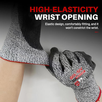 ANSI A9 Cut Resistant Gloves,Cut Resistant Work Gloves,Cut Proof Gloves Nitrile Coated For Metal Fabrication,Woodworking, Construction,Touch Screen,Large