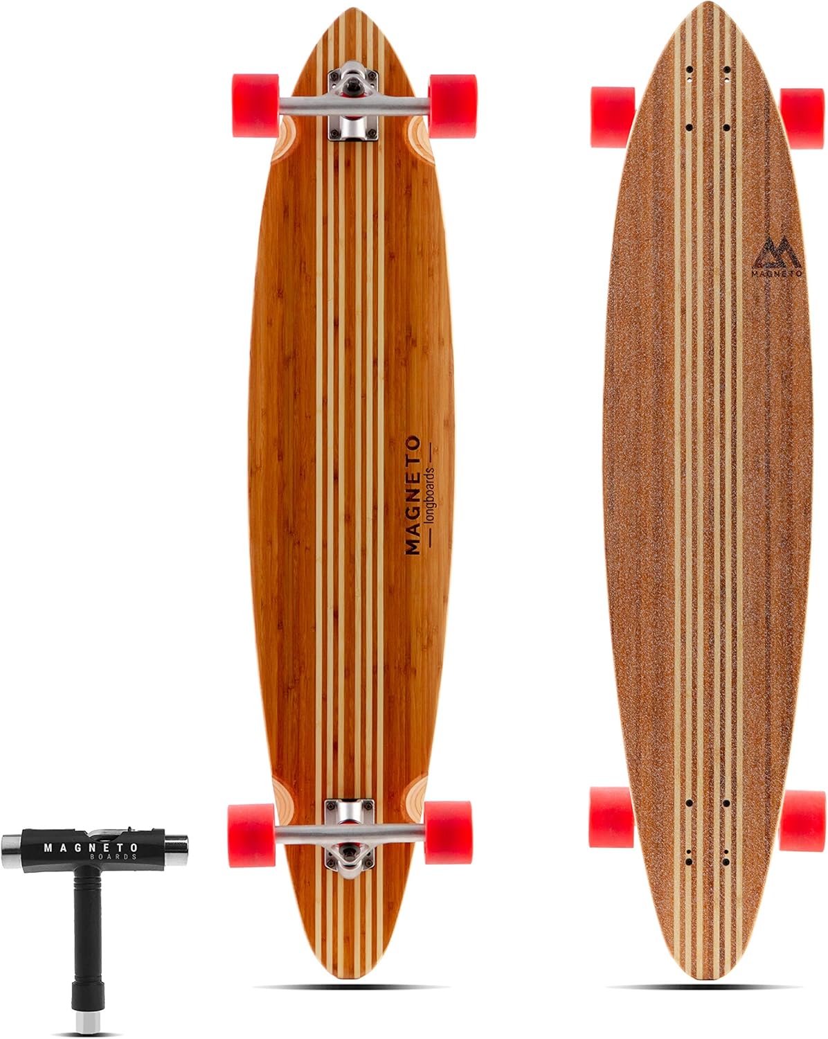 Magneto Longboards Bamboo Longboards for Cruising, Carving, Free-Style, Downhill and Dancing (Bamboo Drop & Fiberglass Through Longboard)