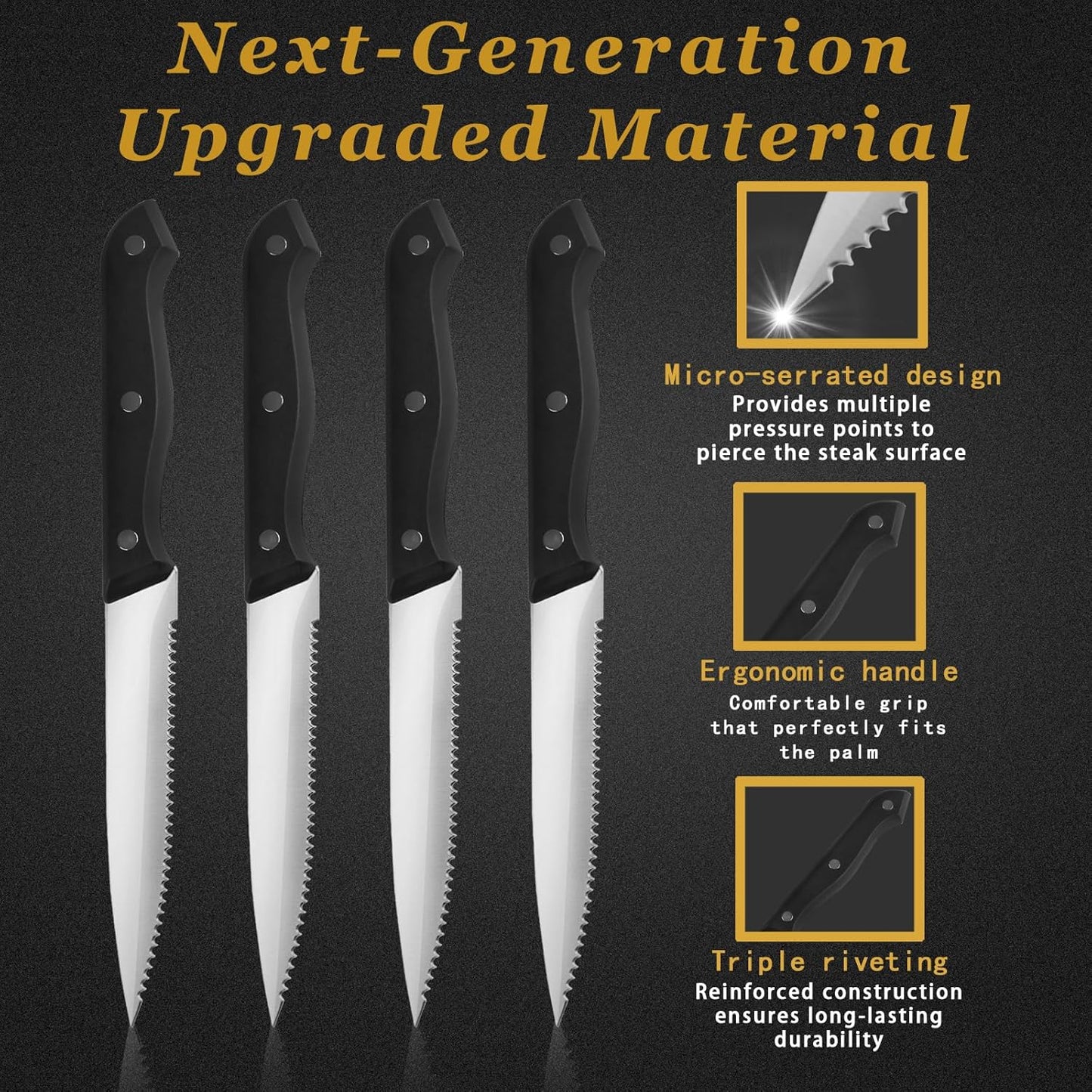 Ninsula Steak Knives Set, Premium Stainless Steel Steak Knives Set of 4, Lightweight & Durable Steak Knife, Professional Kitchen Knife Dishwasher Safe