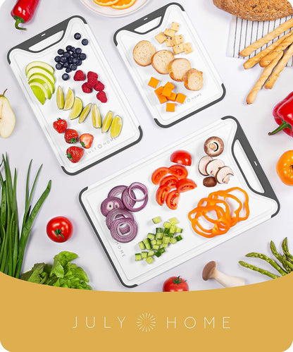 Cutting Boards for Kitchen, Plastic Cutting Board Set of 3, Dishwasher Safe Cutting Boards with Juice Grooves for Meat, Veggies, Fruits, Easy Grip Handle, Serveware Accessories (Gray)