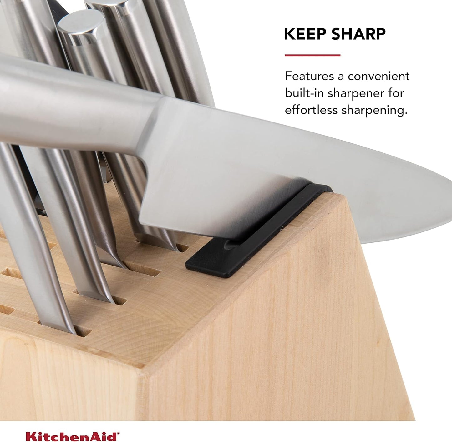 KitchenAid Gourmet Knife Block Set with Built-in Sharpener, 15-Piece, Stainless Steel