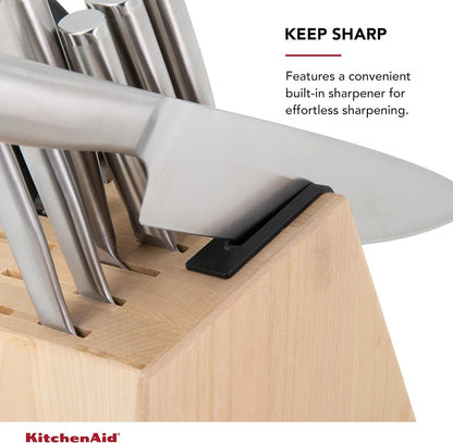 KitchenAid Gourmet Knife Block Set with Built-in Sharpener, 15-Piece, Stainless Steel