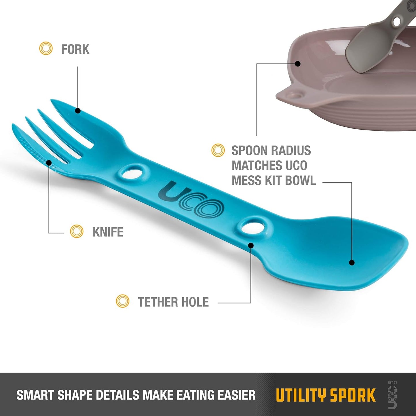 UCO Utility Spork 3-in-1 Combo Spoon-Fork-Knife Camping Utensil