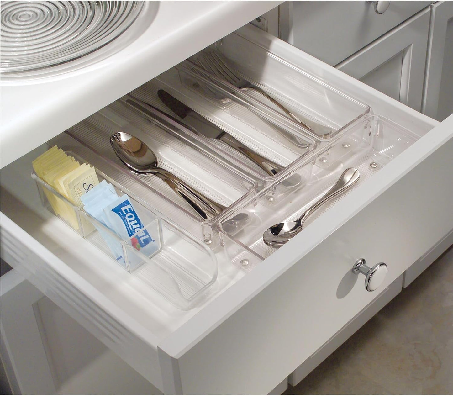 iDesign Utensil Holder and Silverware Organizer for Kitchen Utensils and Countertop Storage, The Linus Collection – Set of 2, 4" x 12" x 3", Clear
