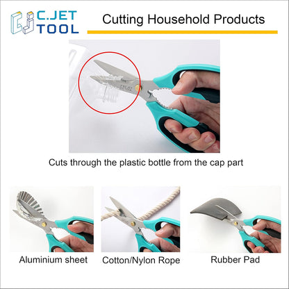 C.JET TOOL 8" Heavy Duty Scissors, Utility Scissors All Purpose for Cardboard, Plastic, Carpet, Rope, Leather. Sharp Stainless Steel Blades, Non‑Slip Handle, Kitchen Shears for Food, Meat & Poultry