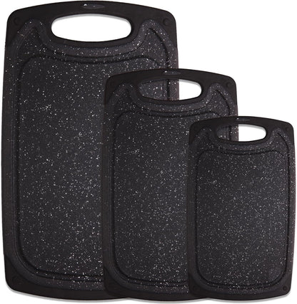 Cutting Board, Set of 3 Kitchen Plastic Chopping Boards Non-Slip Cutting Boards with Grip Handle Juice Grooves Grinding Groove Large Chopping Boards for Meat Vegetables Fruits.
