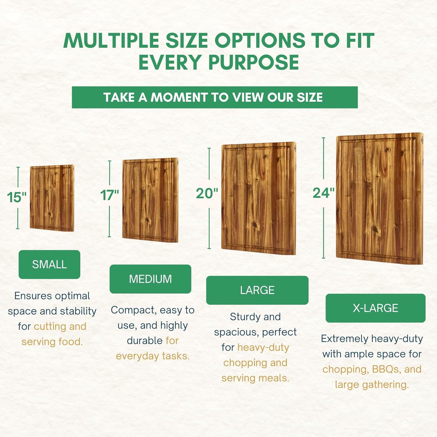 End Grain Acacia Wood Cutting Boards for Kitchen, 1.5 in Thick Butcher Block Construction for Stability, 15 x 10 in Medium Cutting Boards with Gift Box, Juice Groove and Handle