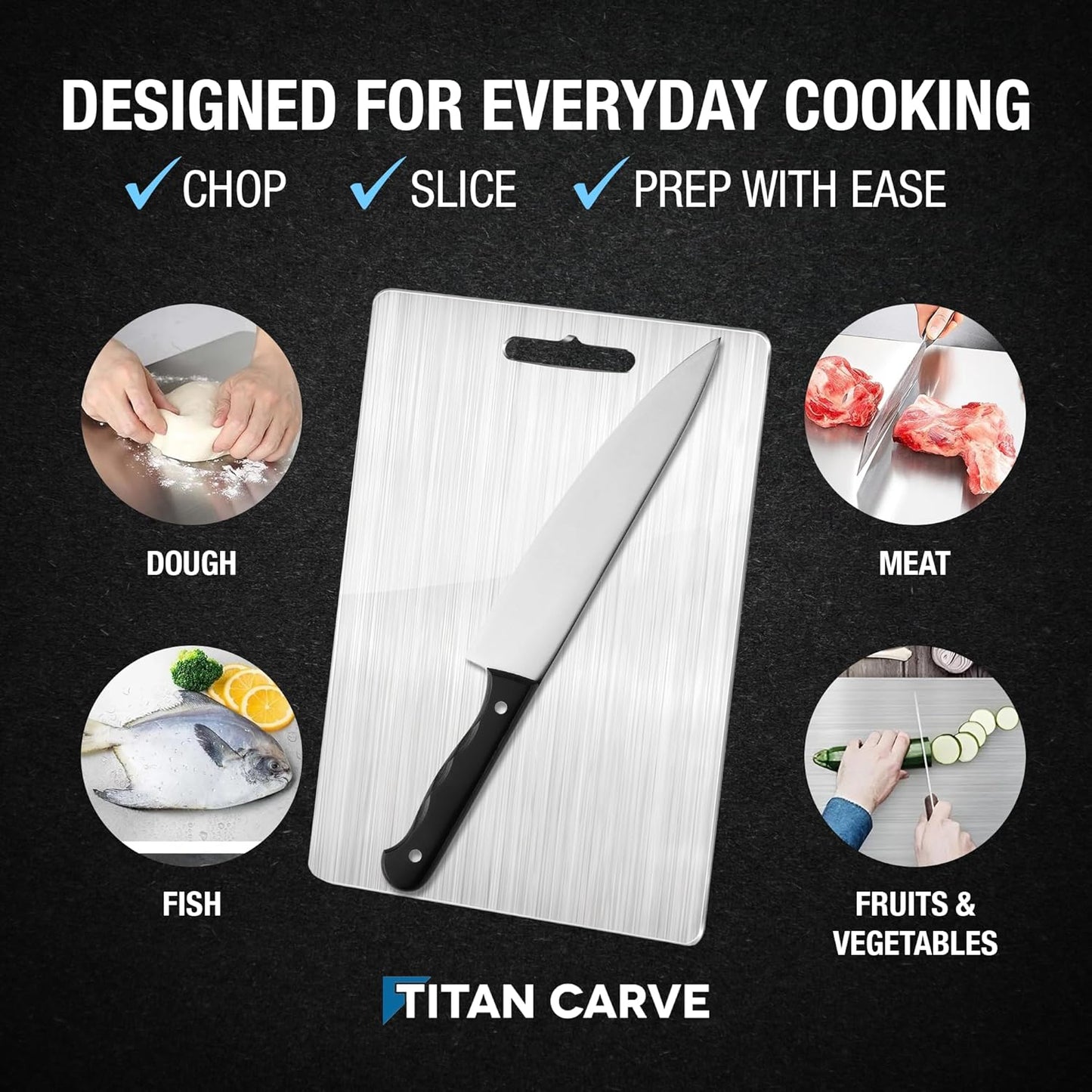 Titan Carve Titanium Cutting Board, Double-Sided Metal Chopping Board for Kitchen, Dishwasher Safe & Easy to Clean, Titan Carve Lightweight Prep Surface for Meat, Vegetables & Fruit, 13.4 x 9 in