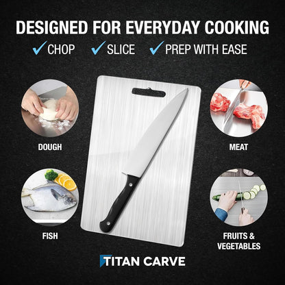 Titan Carve Titanium Cutting Board, Double-Sided Metal Chopping Board for Kitchen, Dishwasher Safe & Easy to Clean, Titan Carve Lightweight Prep Surface for Meat, Vegetables & Fruit, 13.4 x 9 in