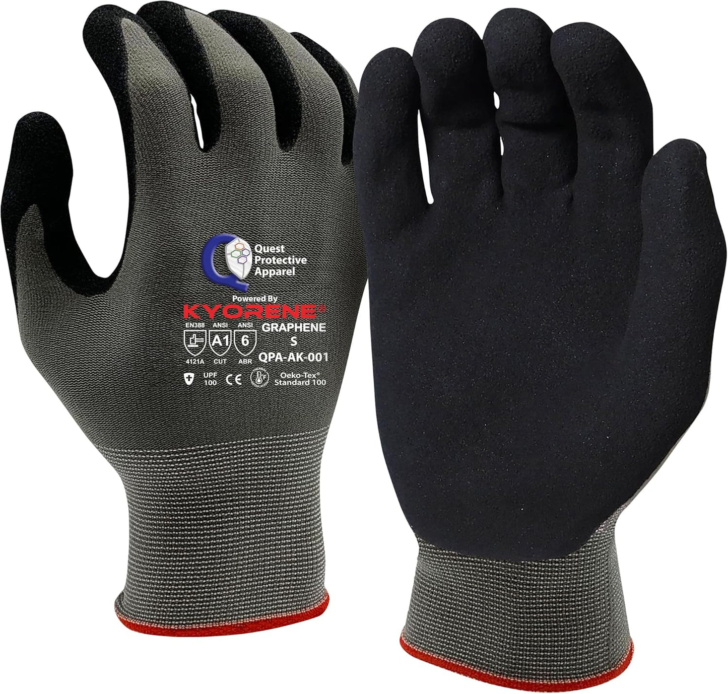 Quest Protective Apparel Cut Resistant Work Gloves (ANSI A1) – Lightweight Graphene Gloves for Gardening, DIY, Mechanical & General Handling – Breathable Grip Gloves for Men & Women – Large, Pack of 3