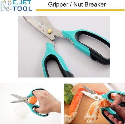 C.JET TOOL 8" Heavy Duty Scissors, Utility Scissors All Purpose for Cardboard, Plastic, Carpet, Rope, Leather. Sharp Stainless Steel Blades, Non‑Slip Handle, Kitchen Shears for Food, Meat & Poultry