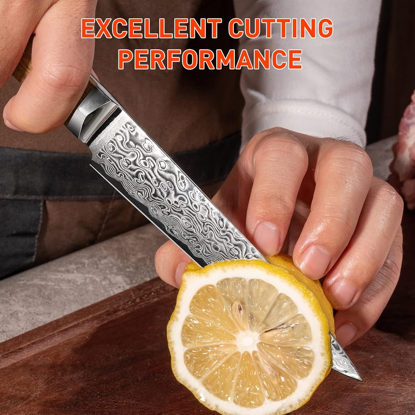 Steak Knives Set of 4 with In-Drawer Knife Block, 5 inch Damascus Steak Knife Set VG-10 Damascus Super Steel 67-Layer Non Serrated Steak Knives with Natural Wood Handle, Gift Box