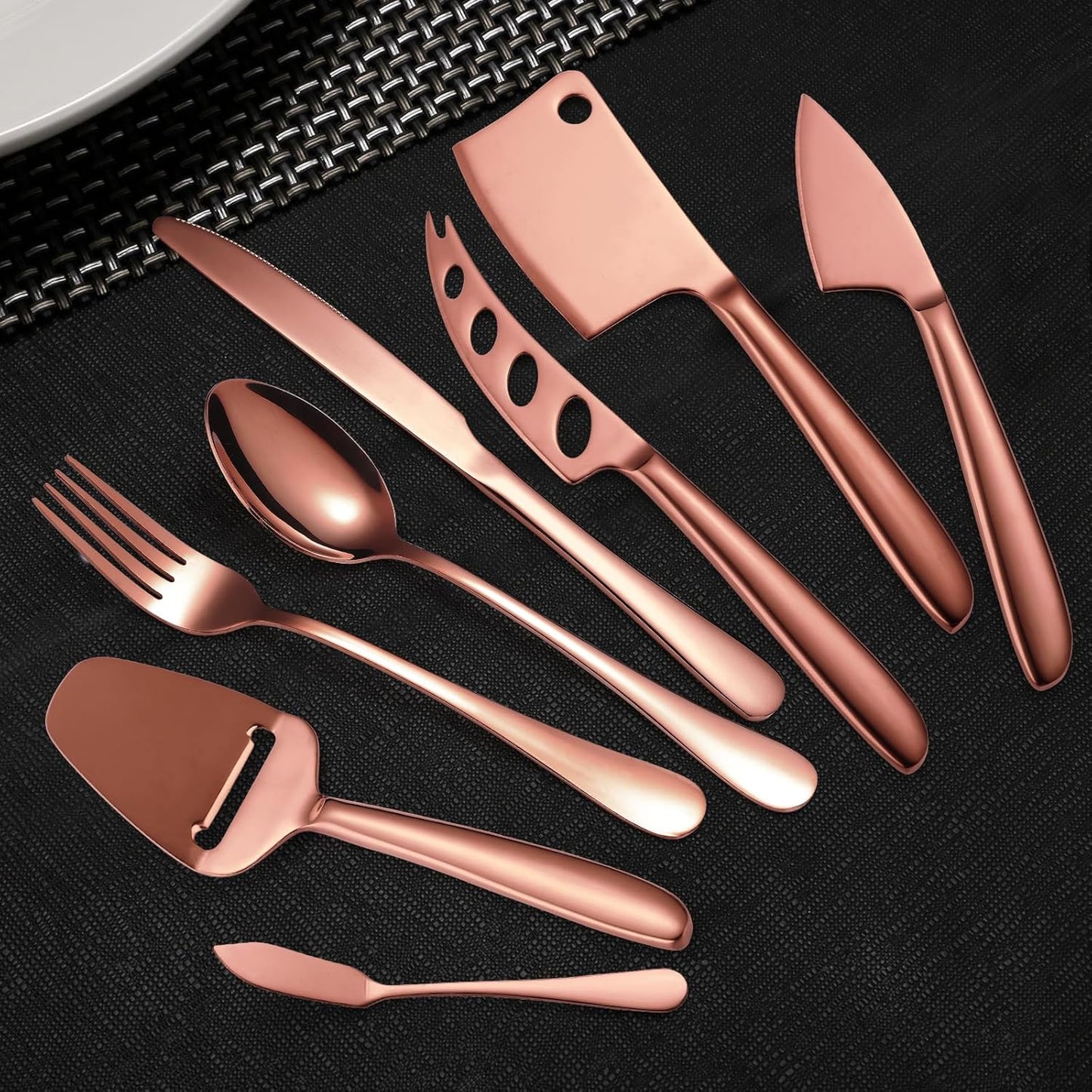 Copper Cheese Knives Set 7 Pieces Stainless Steel Kitchenware Utensils Gadgets 7 Pieces Cheese Knife,Cheese Spreader,Cheese Forks,Cheese Slicer,Cheese Cutter,Butter Knife