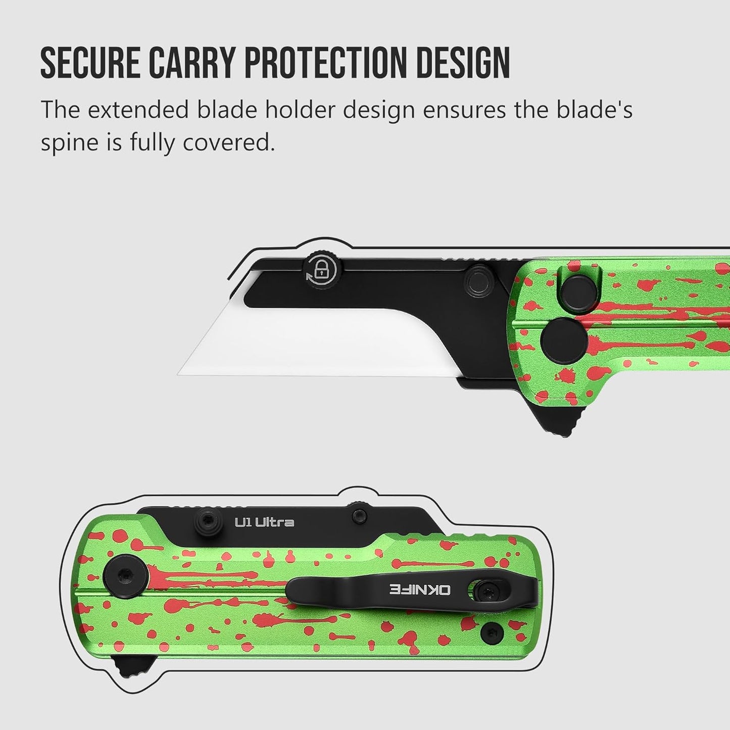 OKNIFE U1 Ultra Titanium Pocket Folding Utility Knife w/Ceramic Blade, Button Lock EDC Box Cutter with Clip for Men Women
