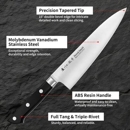 8 Inch Japanese Chef Knife, Made in Japan, Full Tang High Carbon Molybdenum Stainless Steel Gyuto Knife with Hammered Finish for Rock Chopping Meat, Fish and Vegetables