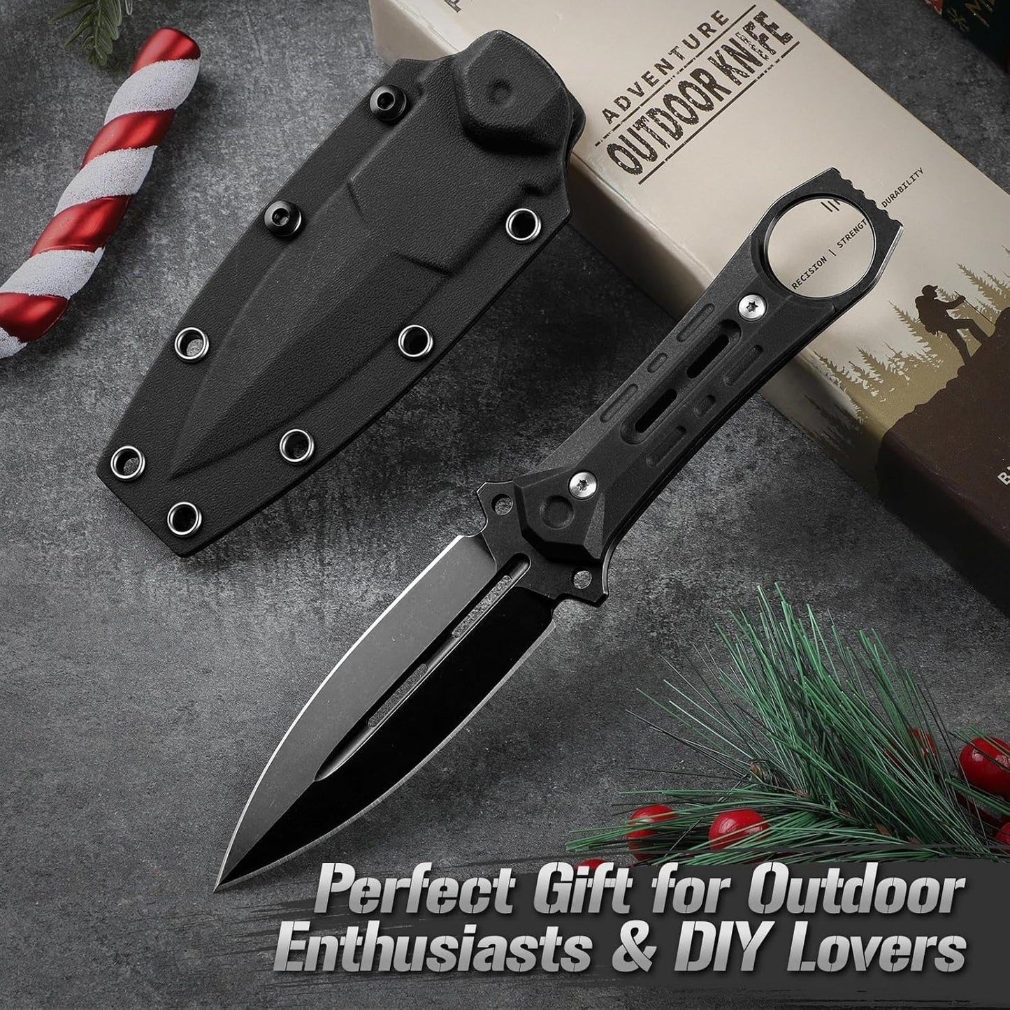 Freelander Fixed Blade Knife with Sheath - D2 Steel Survival Knife, Full Tang Camping Knives with Anti-Slip Grip Handle for Bushcraft & Outdoor Adventures, Gifts for Men Khaki