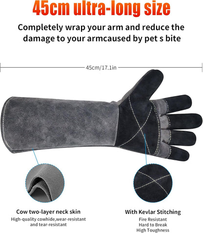 Long Welding Gloves 23.6 Inches 932℉,Heat/Fire Resistant Leather For Mig, Tig, Stick, Forge, BBQ, Grill, Fireplace