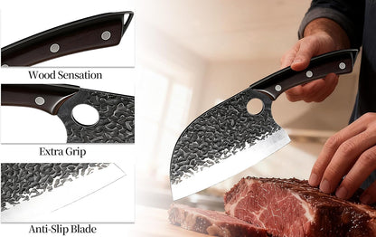 Butcher Knife, Hand Forged Serbian Chef Knife & Meat Cleaver & Viking Knife, Food Cutting Kitchen Knife for Home, Outdoor Cooking, Camping BBQ Gift for Men