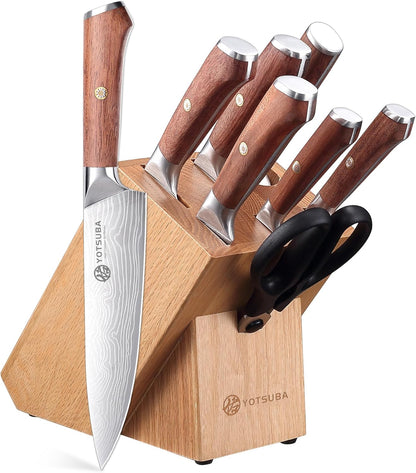 YOTSUBA Carving Knife and Fork Set, Meat Cutting Knife, Razor-Sharp German Stainless Steel Knives Fork Set with Ergonomic Wood Handle, Slicing Knives for Meats, BBQ & Vegetables