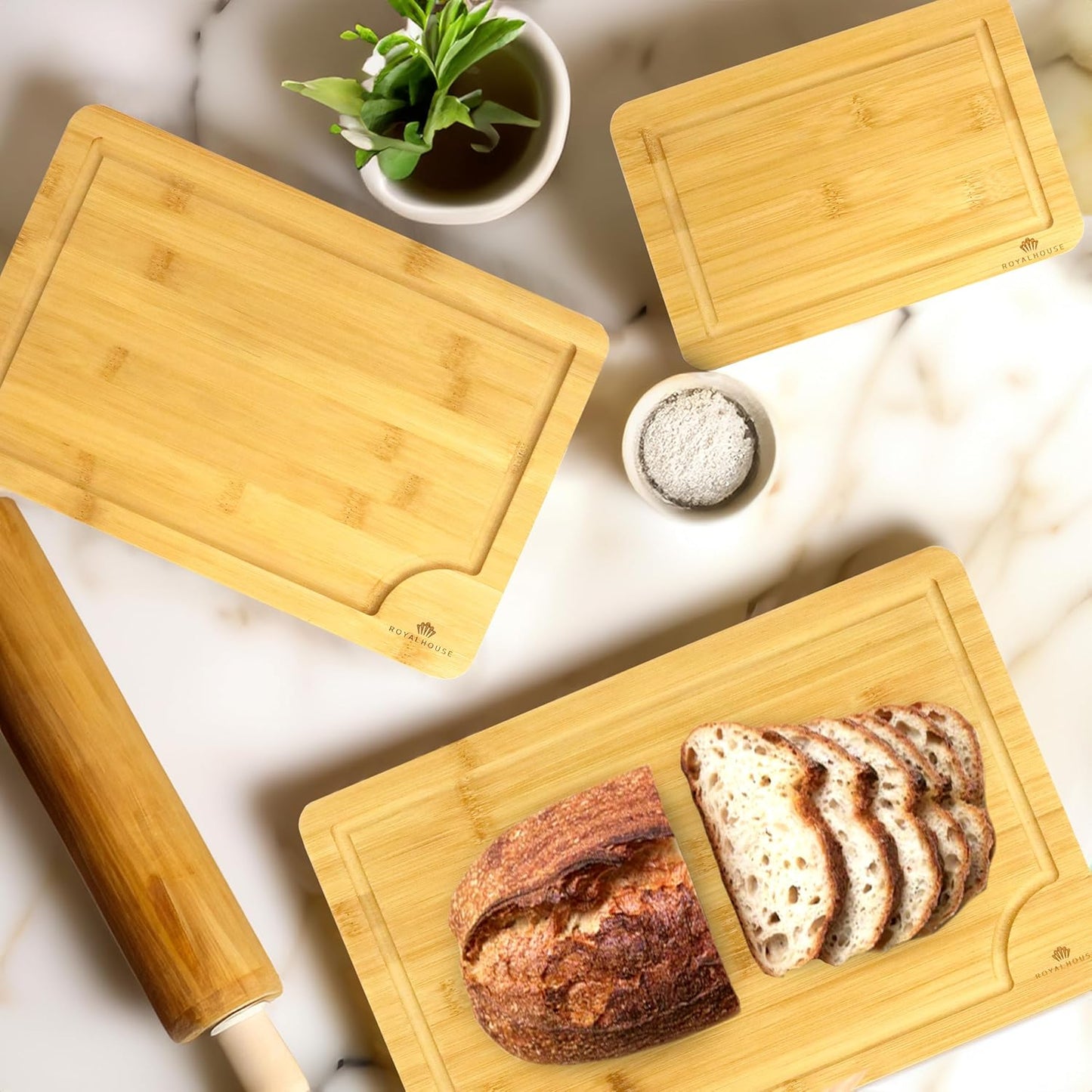 Large Cutting Board, 15x10x0.5 Bamboo Cutting Boards for Kitchen with Juice Groove and Kitchen Chopping Board for Meat Cheese board Heavy Duty Serving Tray,