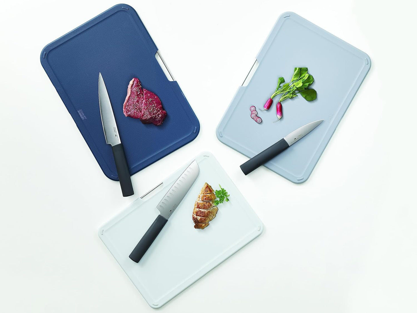 Joseph Joseph Nest 3 Piece Color Coded Cutting Board Set With Storage Stand, Regular - Grey/Blue