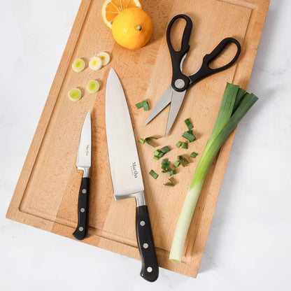 Martha Stewart Carverton 10" Hollow Edge Slicer Knife, High Carbon Stainless Steel Kitchen Knives w/Black Triple Riveted Handle