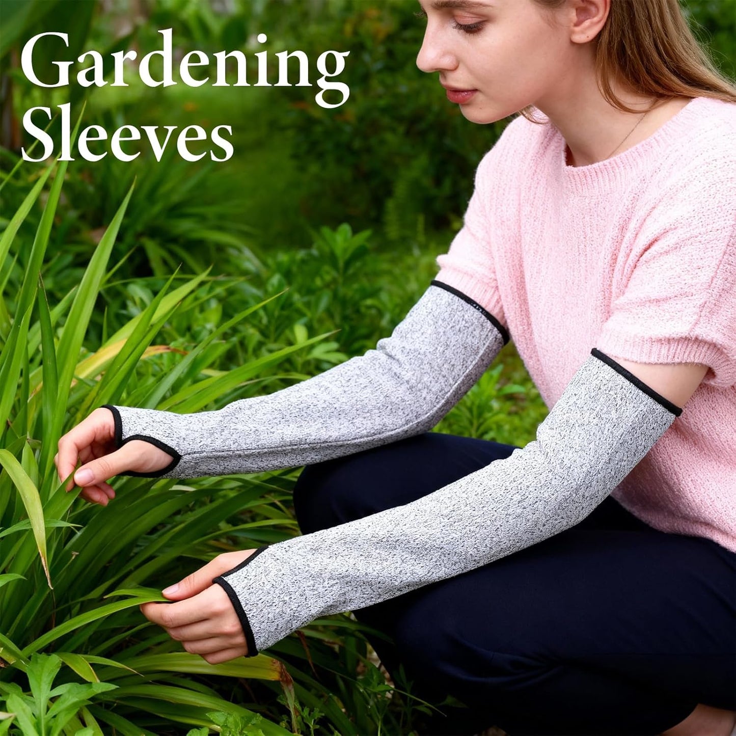 SHENLIU 6 Pair Cut Resistant Arm Sleeve with Thumb Hole, 18 Inches Forearm Protection Sleeves Level 5 Protection Bite-Proof Arm Protectors Safety Arms Guard for Men and Women Farmer Gardening (Gray)