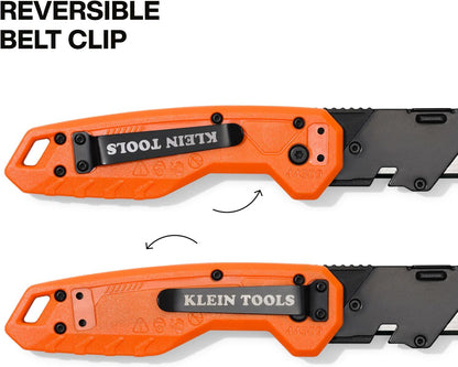 Klein Tools 44306 FLICKBLADE 2-in-1 Folding Utility Knife and Scraper with Built-In Blade Storage, Dual Locking Positions, Includes 3 Triple-Ground Carbon Steel Blades