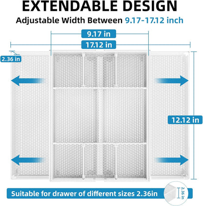 Marbrasse Expandable Desk Drawer Organizer, Mesh Drawer Organizer Tray with 10 Adjustable Compartments, Desk Organizers and Accessories for Office Supplies, Makeup & Vanity (Expandable White-2 pack)