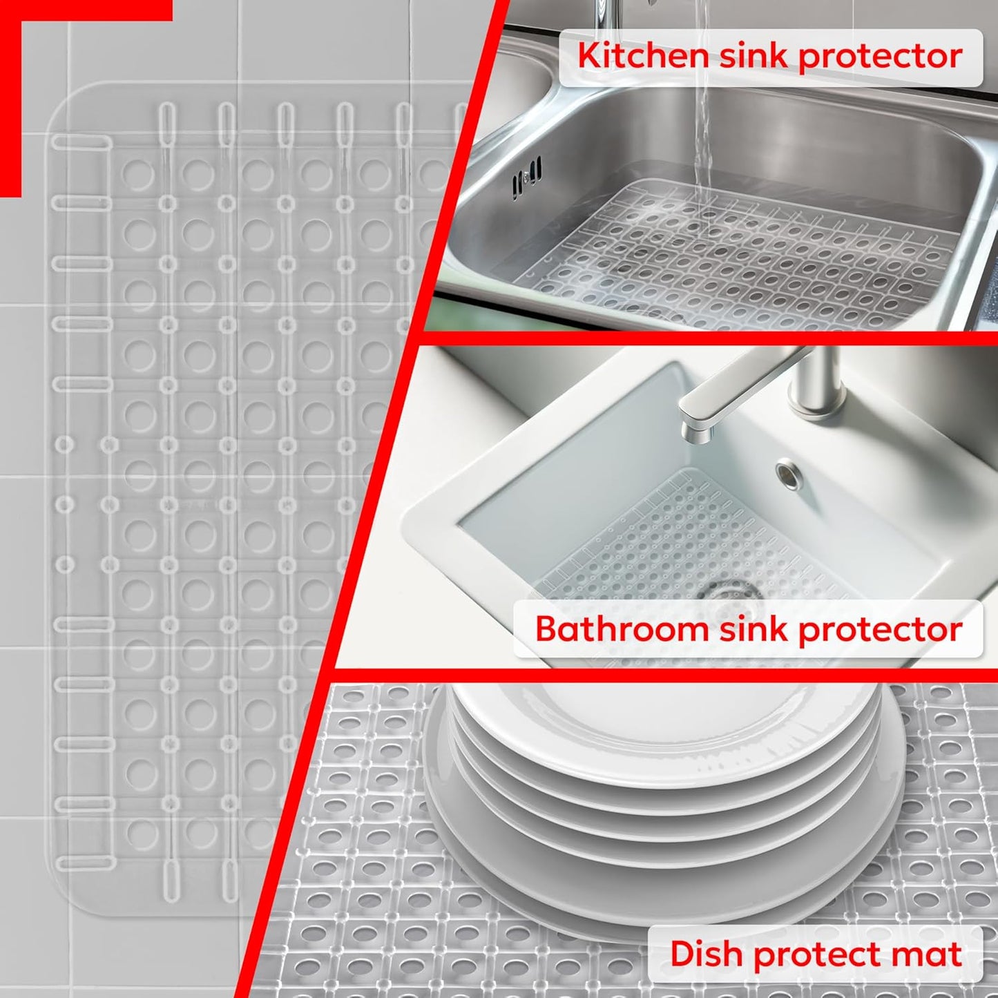 Better Houseware Clear Sink Mat - 12” x 16” - Heavy Duty PVC, Non-Slip, Dishwasher Safe, BPA-Free Sink Protector, Durable, Cut to Fit, Sink Mat for Kitchen Sink & Dishware Protection