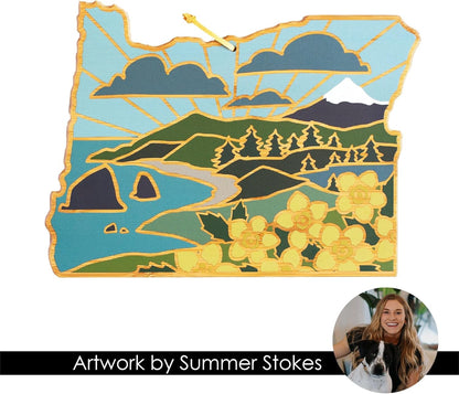 Totally Bamboo North Carolina State Shaped Cutting Board and Charcuterie Serving Platter with Artwork by Summer Stokes, Includes Hang Tie for Wall Display 18" x 8" x 5/8" - Colors B