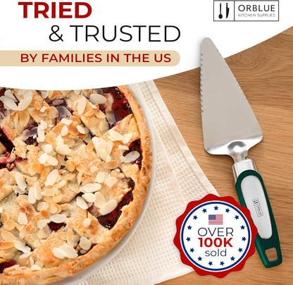 Orblue Pie Server, Essential Kitchen Tool, Serrated on Both Sides, Great for Right or Left Handed Chef, Stainless Steel Flatware , Cake Cutter,White
