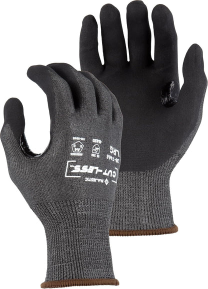 Majestic Cut-Less Korplex Glove with Sandy Nitrile Palm | 12 Pair - MED | 13 Gauge Liner, ANSI A9, Extreme Cut Resistance, Breathable, Gray/Black | for Automotive, Industrial, Manufacturing | 35-7675