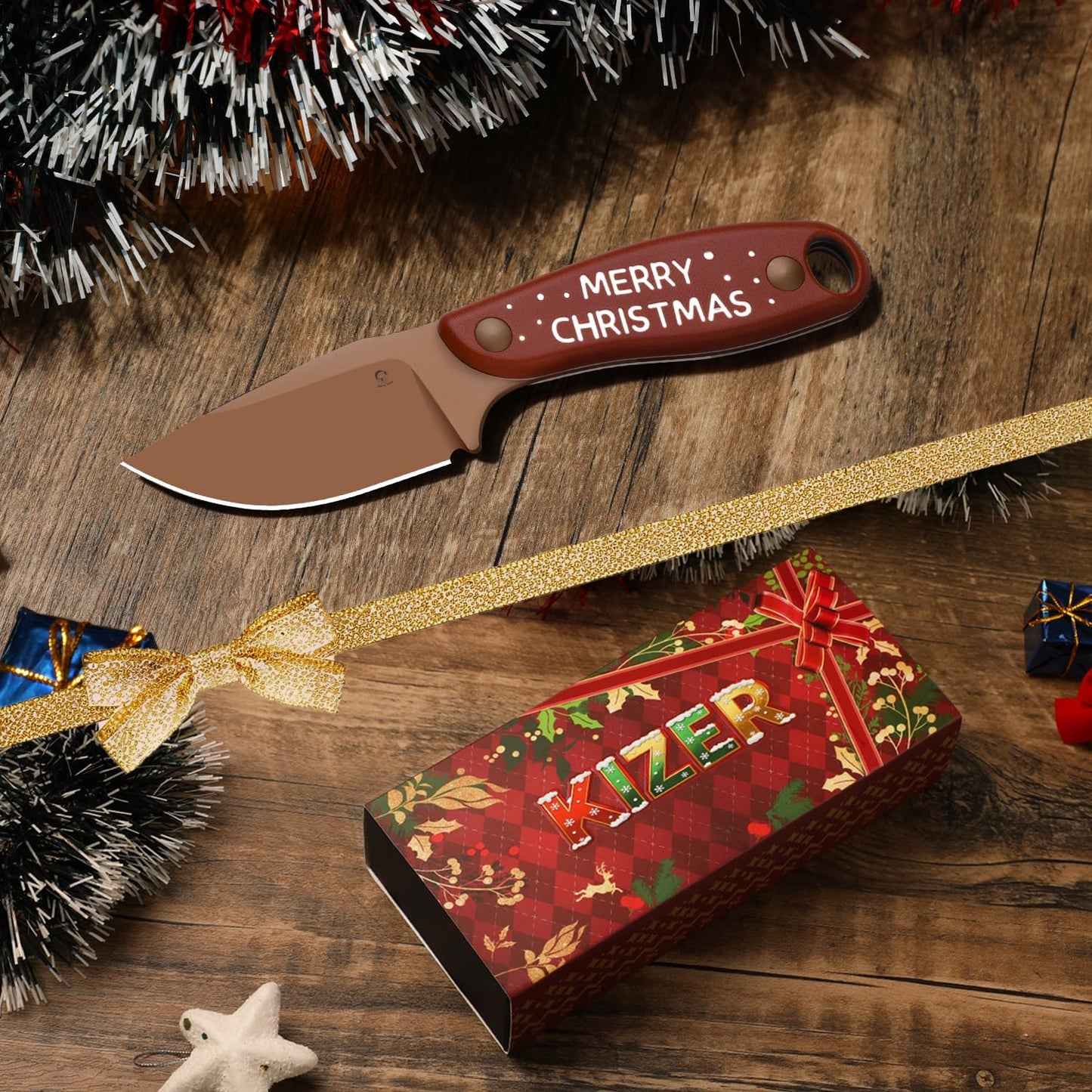 Kizer Hare Fixed Blade Knife with Sheath, 3.14" D2 Steel Blade EDC Hunting Knife with Burlap Micarta and Black G10 Handle, Small Survival Knives, Outdoor Camping Knives for Men Women 1077M3
