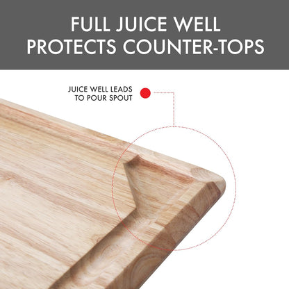 Dexas Rubberwood Pour Spout Cutting Board – 21" x 15" x 1" | Juice Groove, Easy-Pour Corner, Heavy-Duty Wood Board for Carving & Chopping
