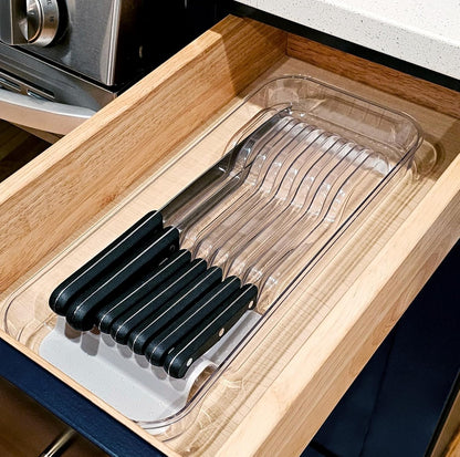madesmart Premium Knife Drawer Organizer, In Drawer Knife Storage for 7 Knives, Clear Knife Tray for Kitchen Drawers, Space Saving Knife Block Alternative, Clear