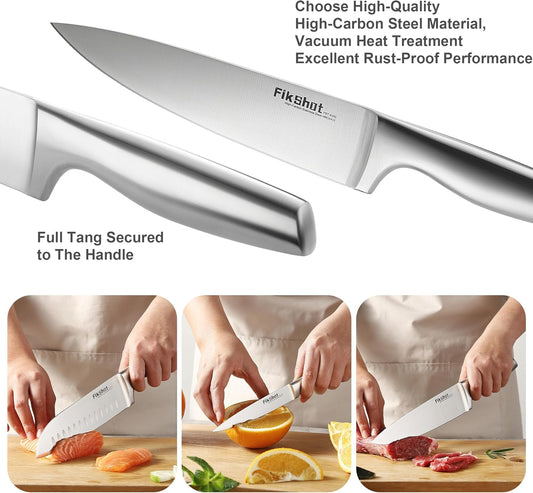 FIKSHOT Kitchen Knife Set, Forged German Steel – Includes Knife Block Set & Sharpener, High Carbon, Rust-Resistant, Ergonomic Handle for Cooking, Grilling & Gifting