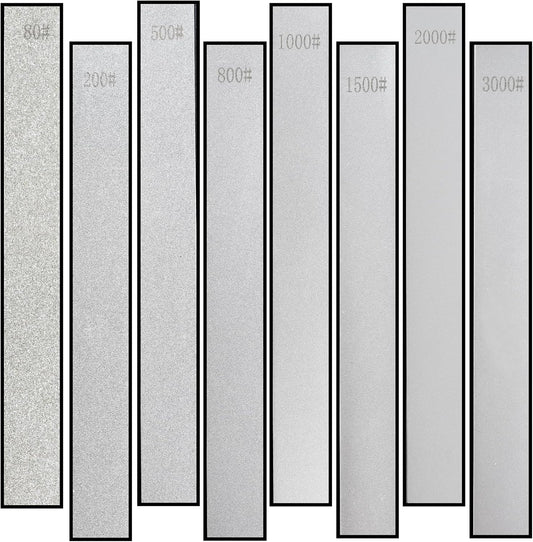 8 PCS Diamond Knife Sharpening Stones, Diamond Whetstone with a Non-Slip Base, Professional Whetstone Set for Kitchen, 80/200/500/800/1000/1500/2000/3000 Grit Knife Sharpener