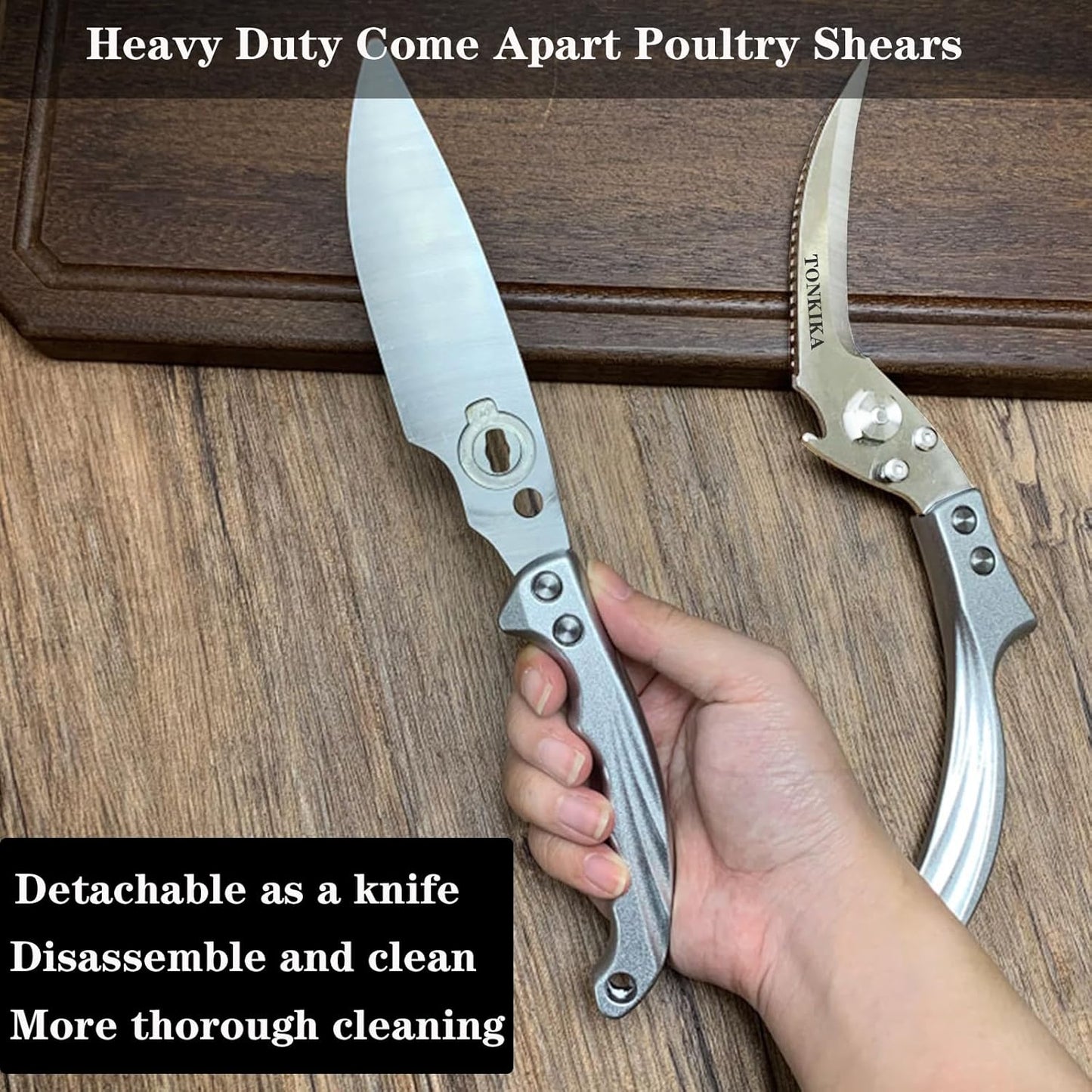 Heavy Duty Kitchen Shears, 2 Pack Detachable Poultry Scissors, Silver Black, Ambidextrous, Dishwasher Safe