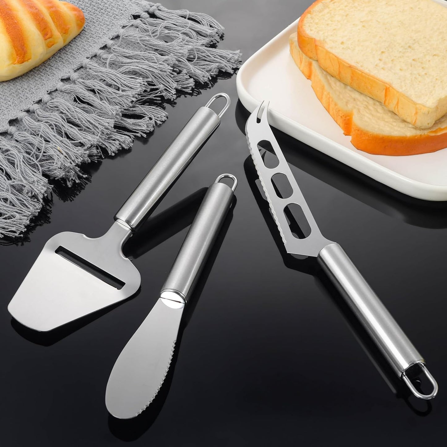 Zionk Cheese Knife Set 3 Piece Stainless Steel – Cheese Slicer, Spreader & Cutter Knives for Soft & Hard Cheese, Ergonomic Handle, Dishwasher Safe Cheese Serving Tools for Kitchen