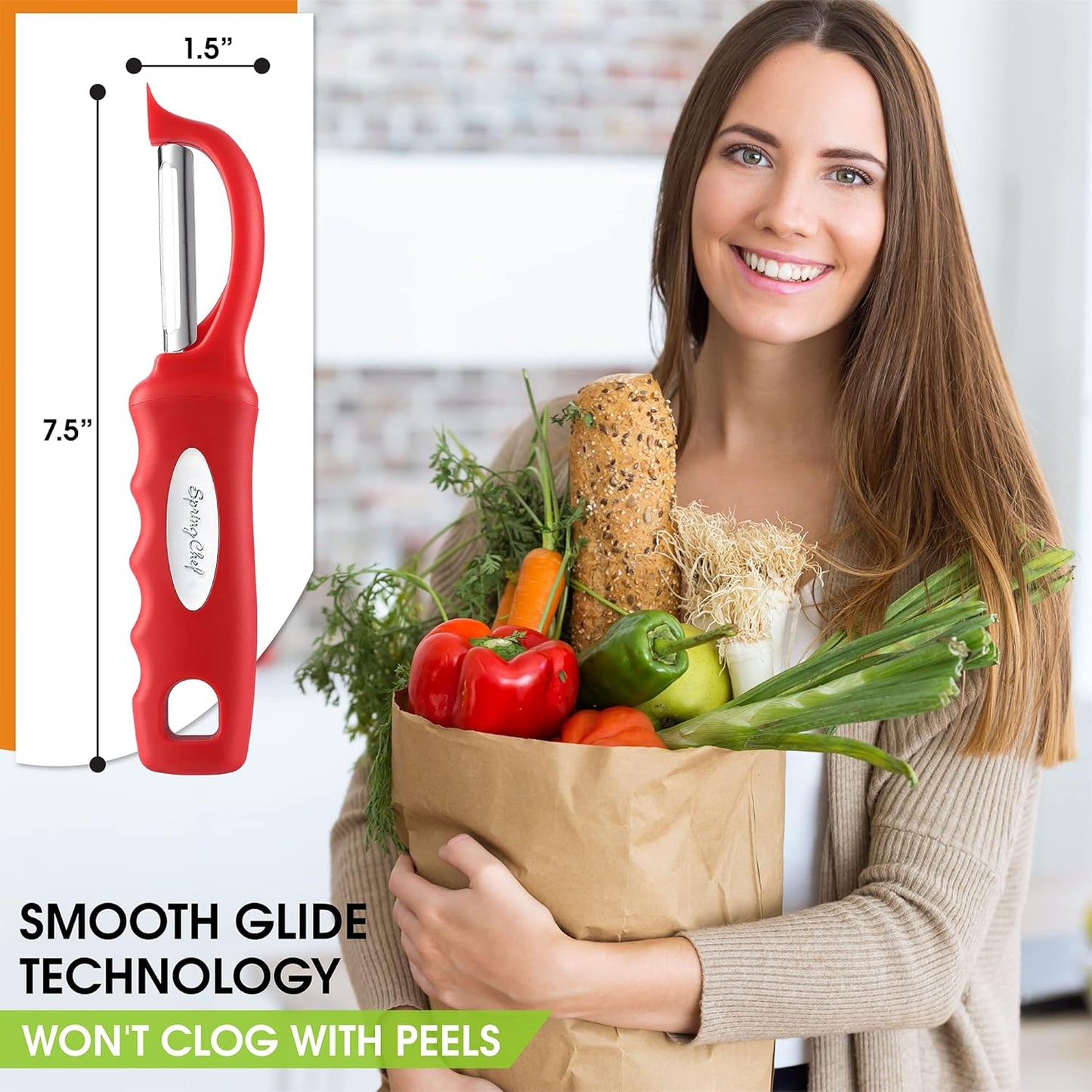 Spring Chef Premium Swivel Vegetable Peeler, Soft Grip Handle and Ultra Sharp Stainless Steel Blades - Perfect Kitchen Peeler For Veggie, Fruit, Potato, Carrot, Apple - Black