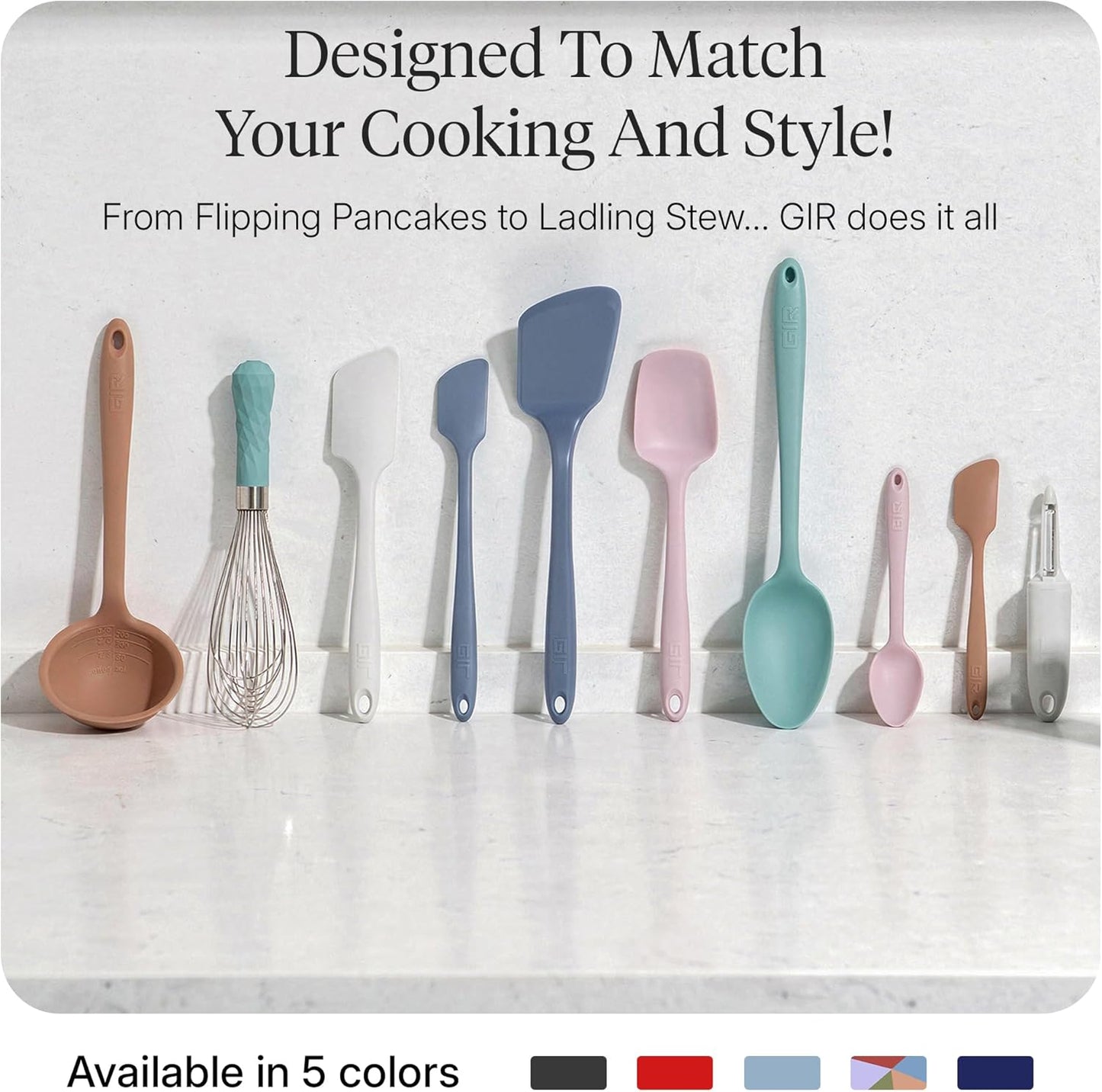GIR: Get It Right 5 Piece Silicone Ultimate Kitchen Utensils Set - Ladle, Spatula, Flip, Spoon & Spoonula - Non-Toxic Cooking Utensils for Nonstick Cookware, Cooking and Baking - Red