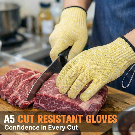 Safe & Savvy Cut Resistant Gloves, 1 Pair, Level 5 Food-Grade & Fiberglass-Free Mandoline Gloves for Oyster Shucking & Meat Cutting, Wood Carving Gloves, Grey, Machine Washable (Large)
