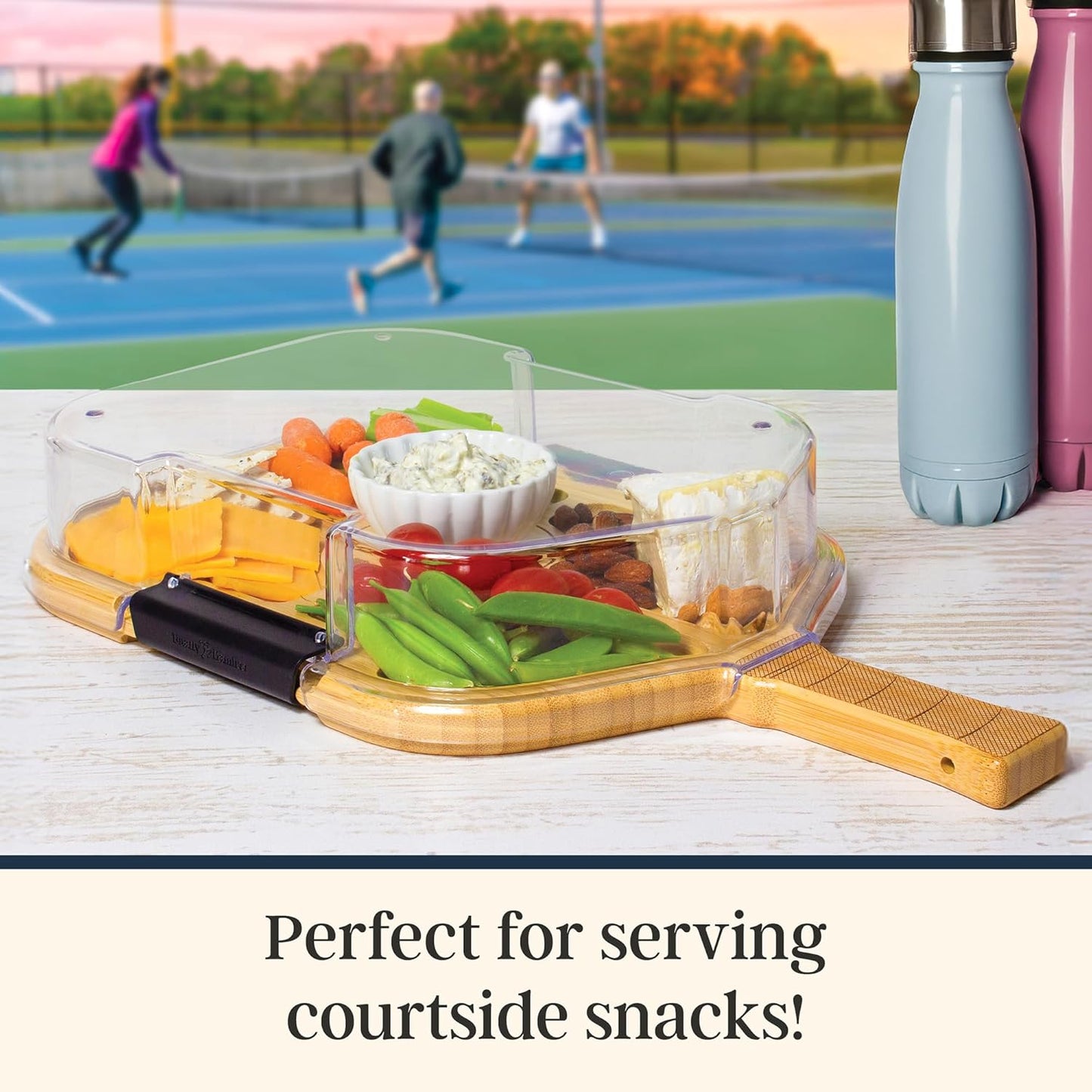 Totally Bamboo Flip, Serve & Store Charcuterie Board with Lid, Reversible Bamboo Cutting Board and Portable Cheese Tray with Compartments, Locking Travel Cover, 15.5 x 11.5 Inches