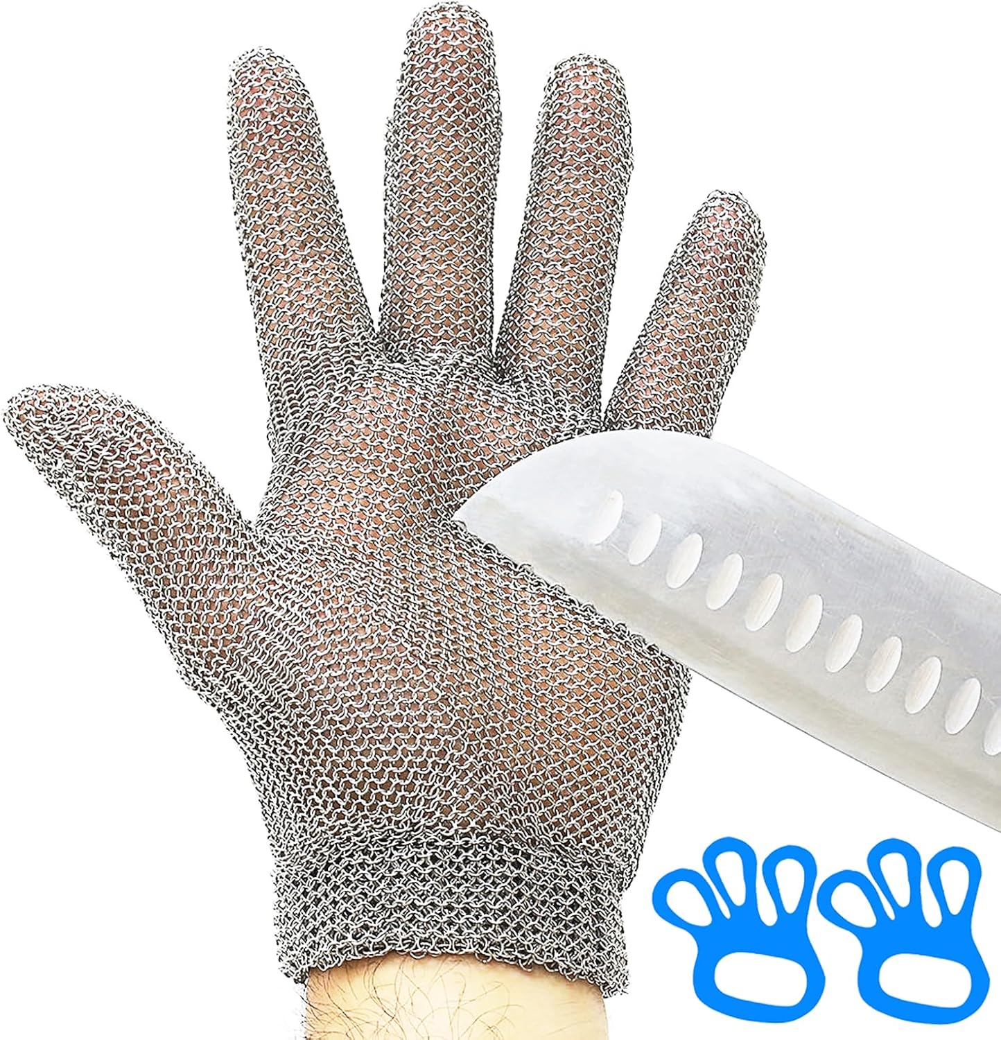 Chainmail Gloves for Cutting,Highest Level Cut Resistant,Spring Wristband,Stainless Steel Metal Mesh Gloves,Butcher Glove for Meat Cutting Food Processing Oyster Shucking Kitchen Fish Fillet,M