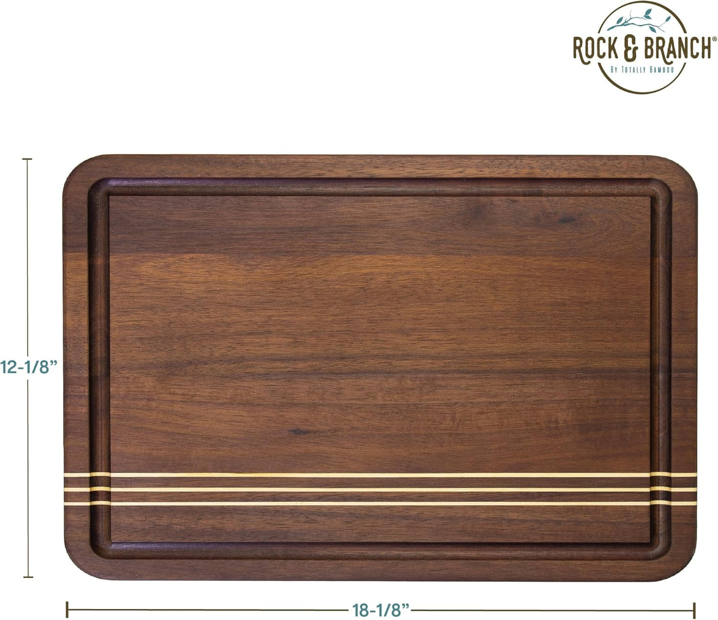 Rock & Branch Large Acacia Wood Cutting Board with Juice Groove – 18" Carving Board with Inlaid Pinstripes | Doubles as Oversized Charcuterie Serving Tray