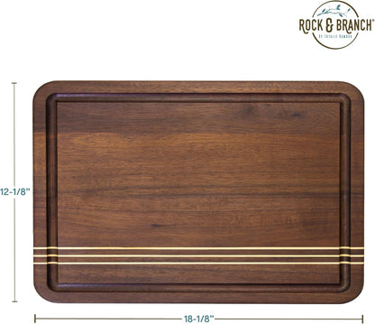 Rock & Branch Large Acacia Wood Cutting Board with Juice Groove – 18" Carving Board with Inlaid Pinstripes | Doubles as Oversized Charcuterie Serving Tray