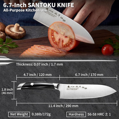 6.7 Inch Santoku Knife, Made in Japan, High Carbon Molybdenum Stainless Steel Japanese Chef Knife with Sakura Handle, Kitchen Knife for Slicing Meat, Vegetable & Fruit