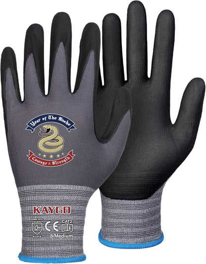 KAYGO Safety Work Gloves MicroFoam Nitrile Coated, 3 Pairs KG18NB,Seamless Knit Nylon Glove for Men and Women, Ideal for Automotive,Warehouse,Construction (Small,Gray)